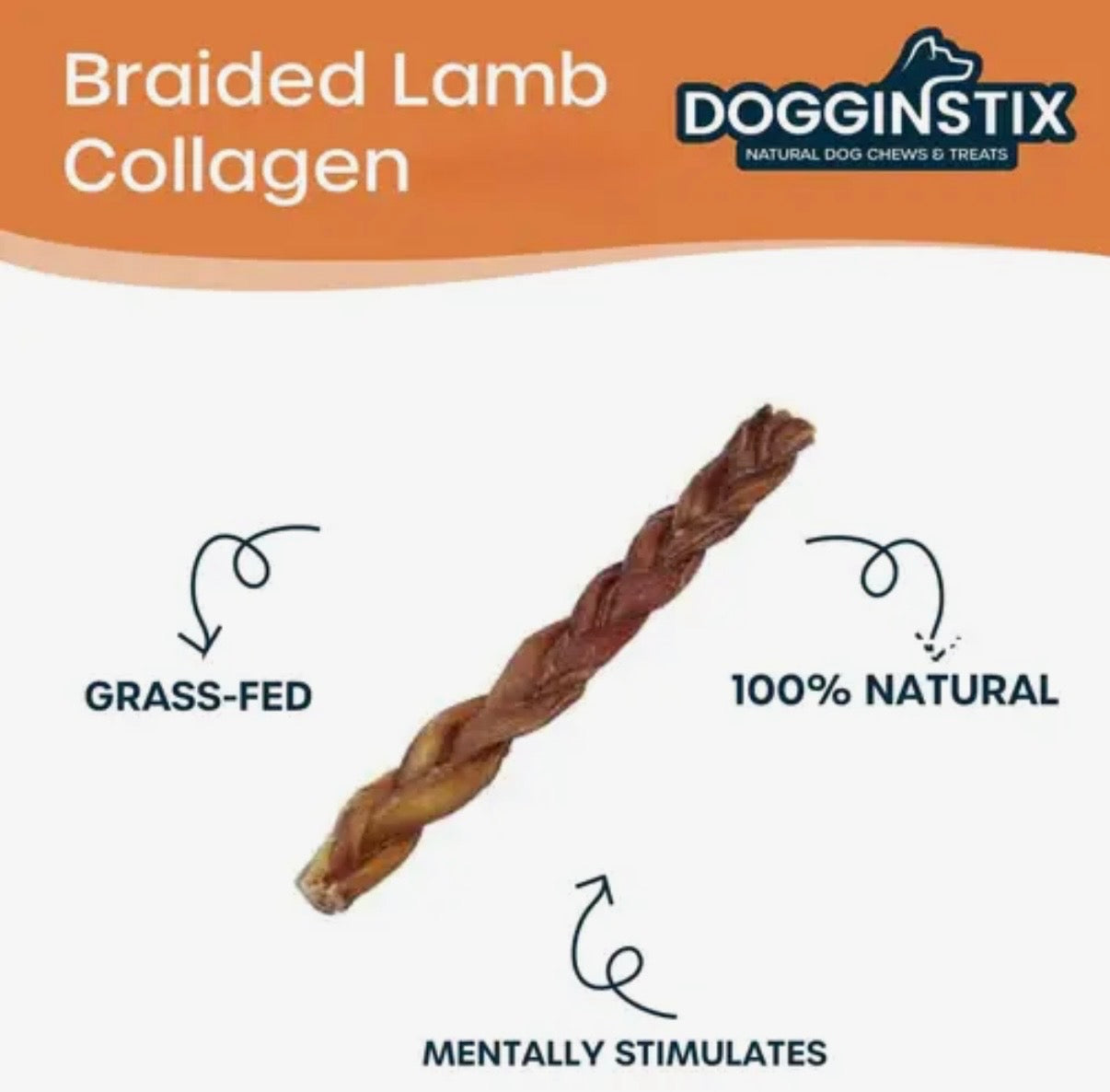 Grass-Fed Lamb Collagen Braids – 6” (5 Pack)